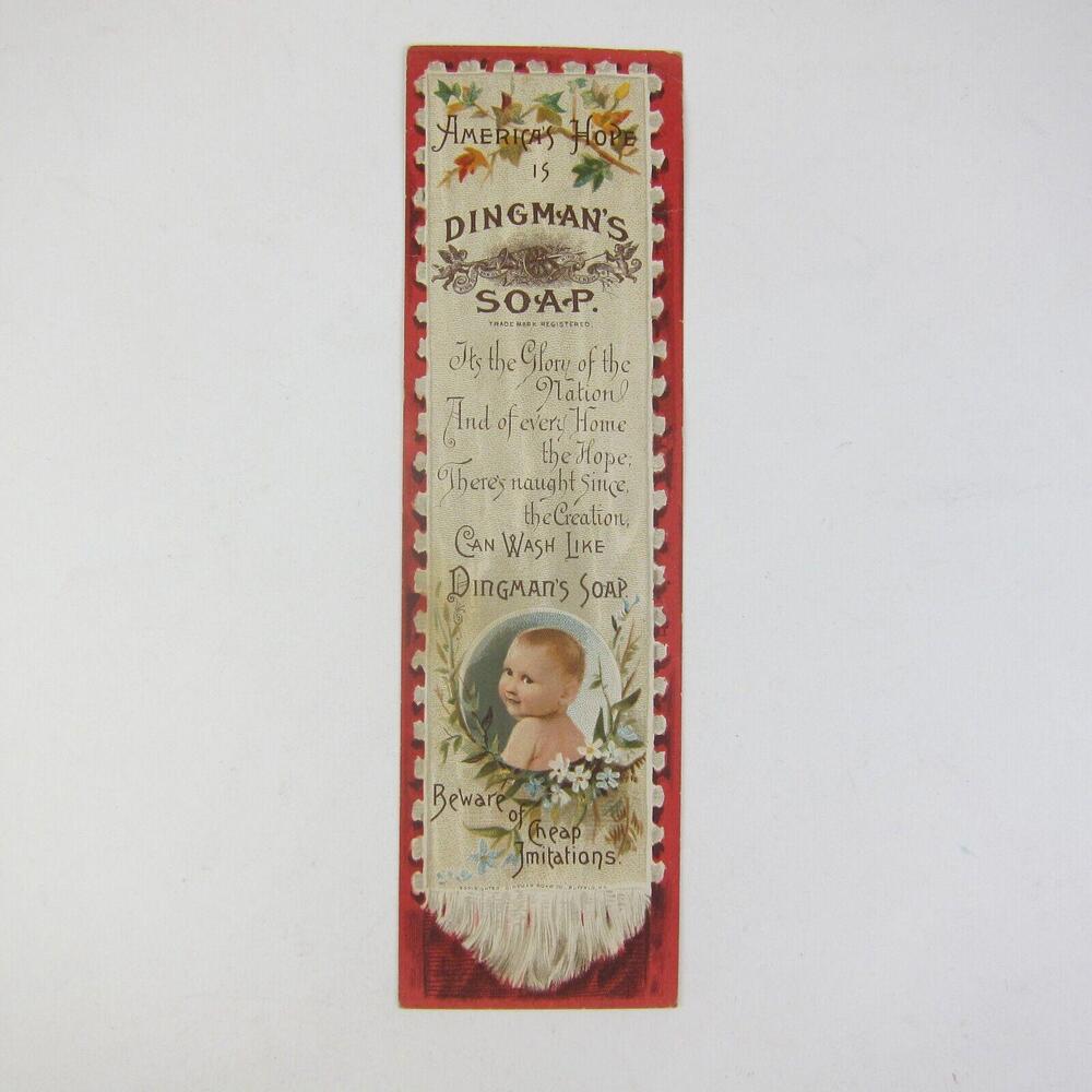 Victorian Trade Card Bookmark Dingmans Soap Buffalo New York Baby Flowers Leaves